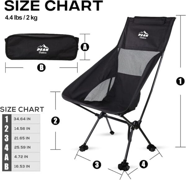 Peak Outdoors Backpacking Chair Lightweight Camping Chair – High Back Ultralight Folding Camp Chair with Storage Bag, Compact Portable Tall Hiking Chair and Beach Chair - Image 2