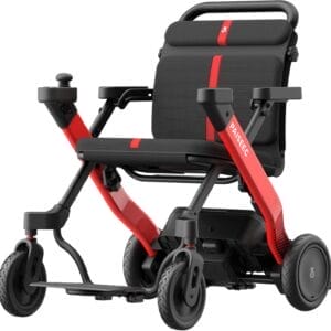 Foldable Electric Wheelchair for Adults & Seniors, Motorized Wheelchair & Rollator Walker Combo with Height-Adjustable Handles, Airline Approved, Travel Size, 18 Miles Range, Power Wheelchair, Red