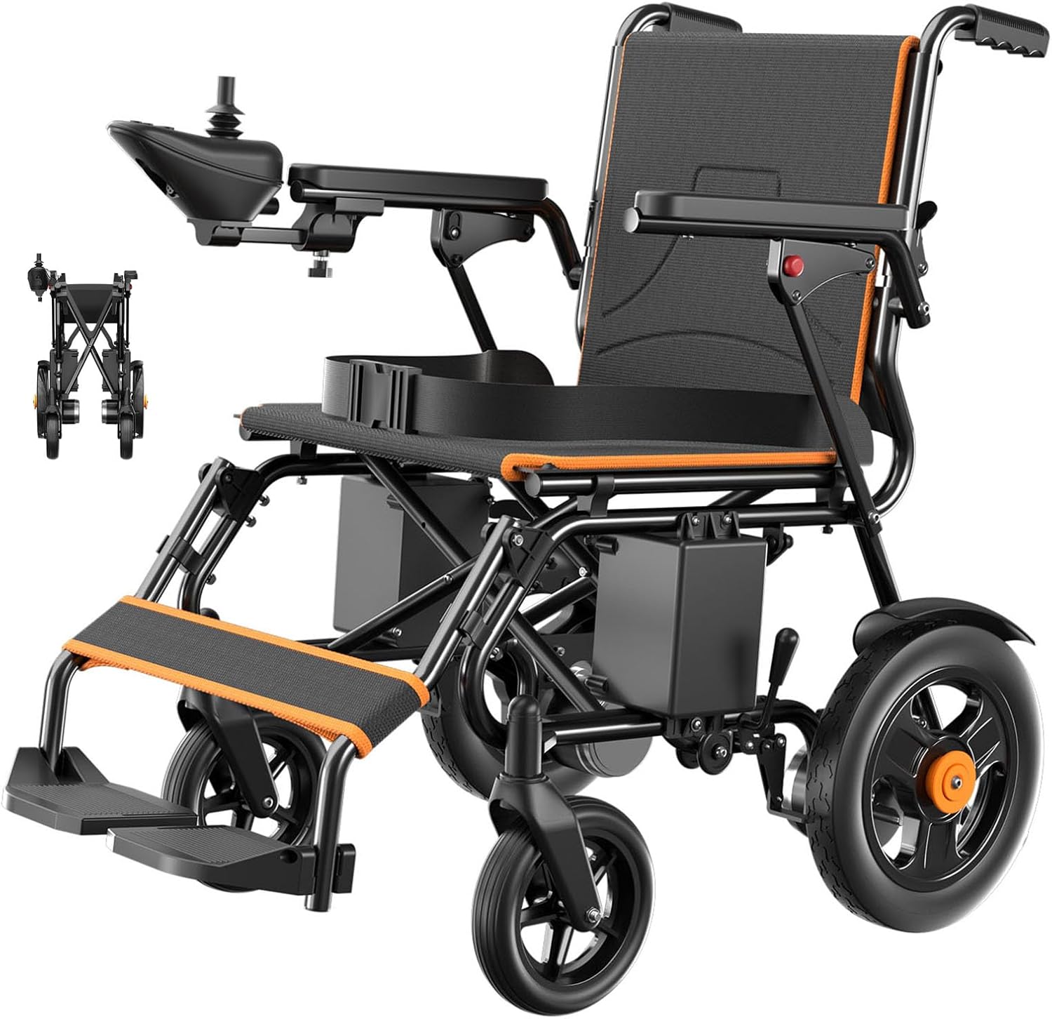 POWET Electric Wheelchairs for Adults, Intelligent Foldable Electric Wheelchair for Senior, 15 Miles Long Cruise Range Power Wheelchair, All Terrain Motorized Wheelchair with Powerful Motor (Orange)