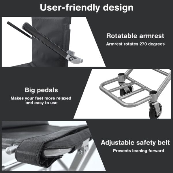 Transport Wheelchair Lightweight Foldable,Wheel Chair for Adults, with Foldable Handle,Airplane Cabin use,13.3lbs Portable Folding Travel Transfer Wheel Chairs for Seniors - Image 5