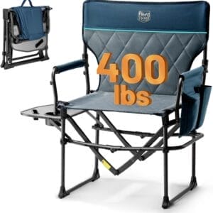 TIMBER RIDGE Heavy Duty Camping Chair with Compact Size, Portable Directors Chair with Side Table and Pocket for Camping, Lawn, Sports and Fishing, Supports Up to 400lbs, Navy