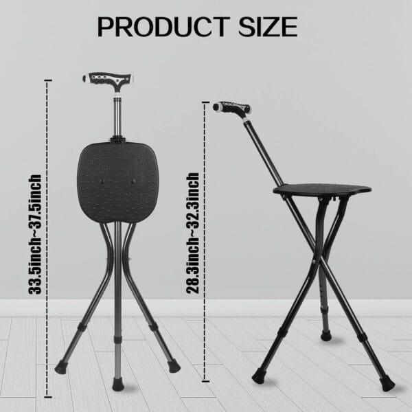 Hold 440 lbs Folding Canes with Seat Walking Stick Height Adjustment Cane Seat Capacity Frosted Handle with Magnetic Therapy Stone Massage Crutches Stool - Image 6