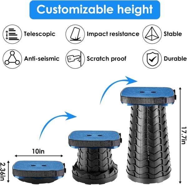 Folding Camping Stool, Square Collapsible Portable Stool,Collapsible Stool with Elastic Seat Cushion& Adjustable Nylon Bag, Sturdy Lightweight Telescoping Foldable Stool,Max Load 485lb (blue) - Image 4