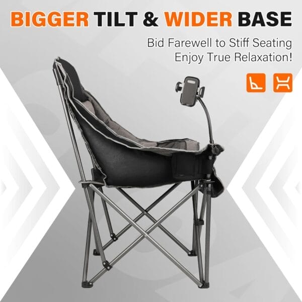 Camping Chairs for Adults-Oversized Extra Large Lawn Chair,Folding Comfy Padded Chair w/Phone Holder,Side Pocket,Cup Holder for Outdoor,Wide&Thick,Heavy Duty 400Lbs,Black - Image 5