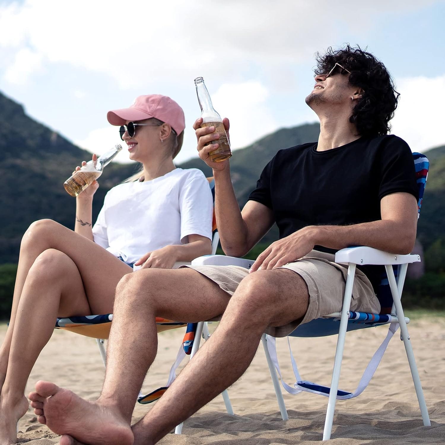 SunnyFeel 15" Tall Folding Beach Chair for Adults 2 Pack, Oversized Portable High Seat Sand Chair Heavy Duty 300 LBS, Foldable Camping Lawn Chairs for Camp/Outdoor/Travel/Picnic/Concert/Sports - Image 5