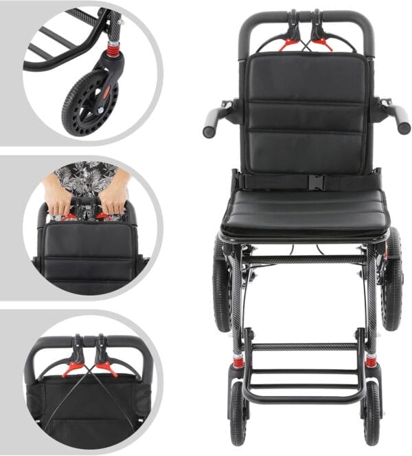 Portable Folding Lightweight Wheelchairs for Traveling Transport Chair Wheel Chair for Adults Light Weight Wheelchairs Foldable for Senior Travel Wheelchair Narrow Wheelchair for Small Spaces - Image 5