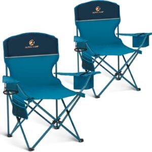 ALPHA CAMP Camping Chair 2 Pack Portable Chair with 3-Can Cooler Folding Chair with Side Pocket and Cup Holder, Collapsible for Camping, Tailgates, Beach, Fishing and Sports,2PC