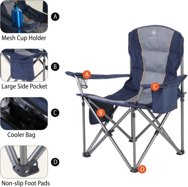 ALPHA CAMP Oversized Folding Camping Chair, Heavy Duty Portable Lawn Chairs with Cooler Bag, Side Pocket & Cup Holder, Folding Chairs for Outside Support 450 LBS - Image 6