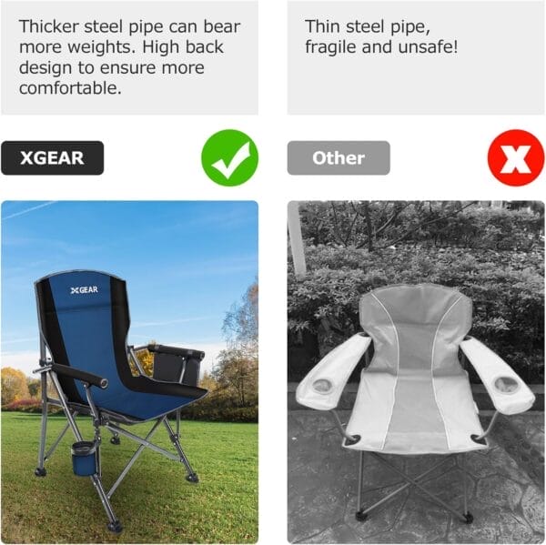 XGEAR Portable Camping Chairs for Adults with Padded Hard Armrest, Sturdy Folding Camping Chair with Cup Holder, Storage Pockets Carry Bag Included, Support to 300 lbs(Blue) - Image 6