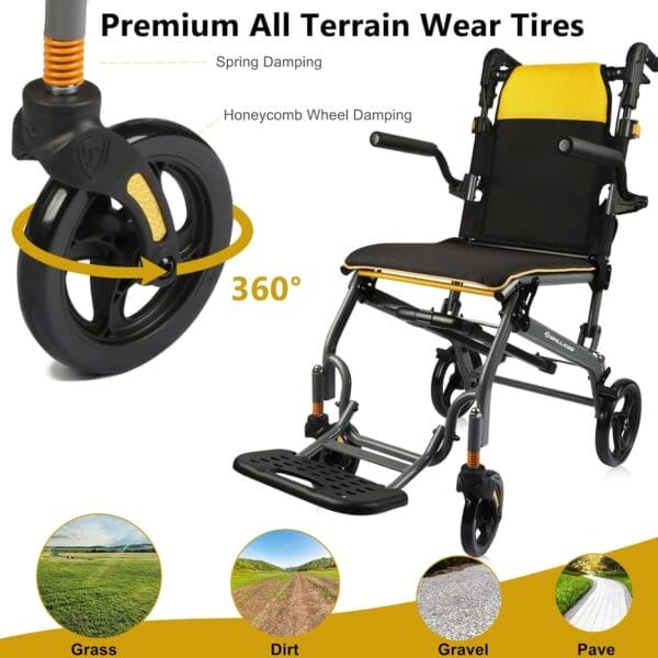 Wheelchairs for Adults Transport Chair Lightweight Foldable with Telescopic Handle, 19.4lbs Portable Folding Travel Wheel Chairs for Seniors - Image 3