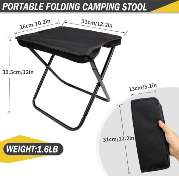 Camping Stool, Portable Folding Stool with Carry Bag, 12in Portable Folding Chair 1.6Lbs Collapsible Camp Stool Outdoor Footstool for Travel Walking Hiking Fishing Picnic Barbecue (Black) - Image 2