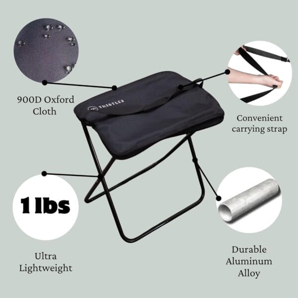 Tall Portable Stool - 15.75" Ultra-Lightweight Folding Stools for Adults & Kids - Black Stool for Camping, Hiking & More - Durable & Collapsible Pop Up Chair - Easy Setup Portable Stools for Adults - Image 8