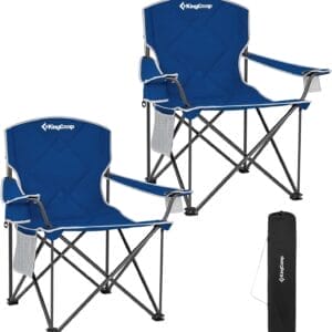 KingCamp Portable Folding Camping Quad Chair, Oversized Fully Cushioned Seat with Side Pocket and Cup Holder, for Tailgates, Beach, Lawn