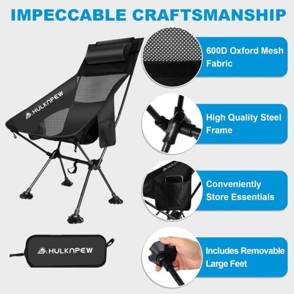 Portable Chairs, Ultralight Folding Camping Chair with Pillow Compact Folding Lawn Chairs for Camping, Travel, Hiking, Picnic and Adventures, Lightweight Chair Easy to Set up and Carry - Image 4