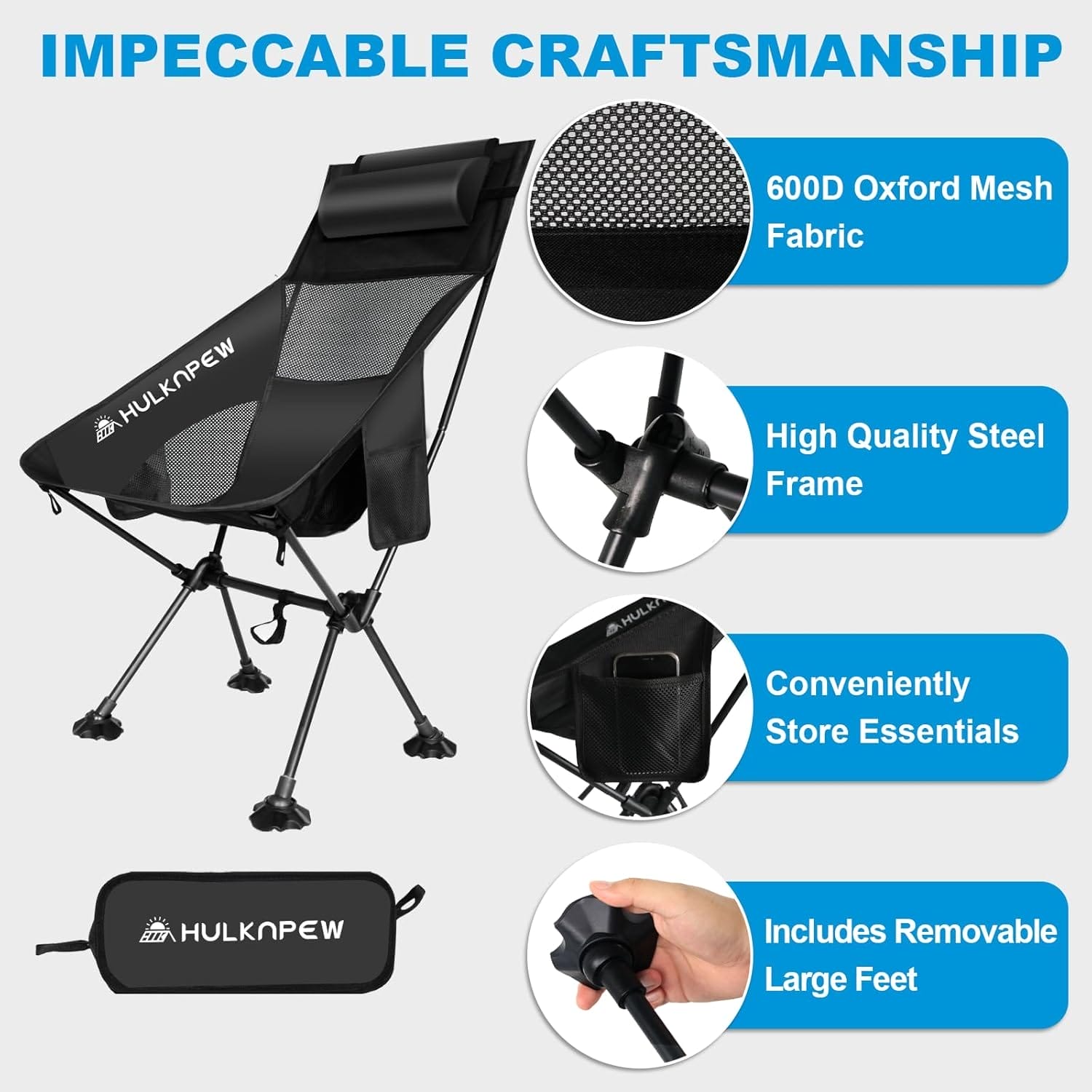 Portable Chairs, Ultralight Folding Camping Chair with Pillow Compact Folding Lawn Chairs for Camping, Travel, Hiking, Picnic and Adventures, Lightweight Chair Easy to Set up and Carry - Image 4