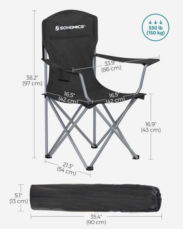 SONGMICS 2 Pack Folding Camping Chairs, Load 330 lb, Cup Holder and High Backrest, Heavy-Duty Structure, for Lawn, Garden, Fishing, Terrace - Image 3