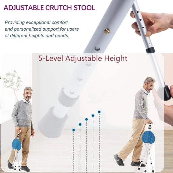 Walking cane with seat cane chair foldable walking stick with seat, adjustable cane stool for seniors elderly, lightweight aluminum, easy carry (blue) - image 3