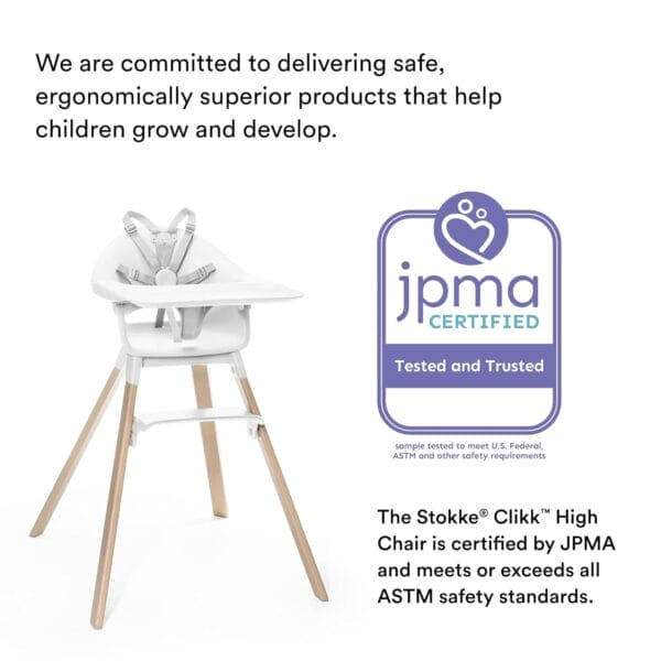 Stokke Clikk High Chair, White - All-in-One High Chair with Tray + Harness - Light, Durable & Travel Friendly - Ergonomic with Adjustable Features - Best for 6-36 Months or Up to 33 lbs - Image 6