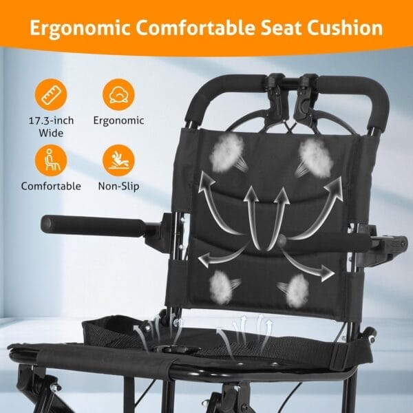 WICHEMI 17.4lbs Ultra-Lightweight Transport Wheelchairs for Adults,220lbs Capacity,17.3" Seat,Portable, Folding, Collapsible,Narrow Transfer Wheel Chair with Carrying Bag - Image 3