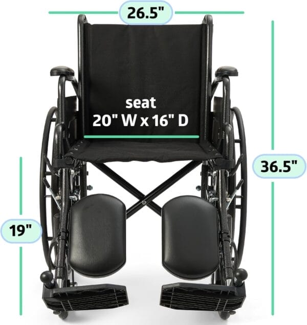 Medline Comfortable Folding Wheelchair with Swing-Back, Desk-Length Arms and Elevating Footrests, 20”W x 16”D Seat - Image 6