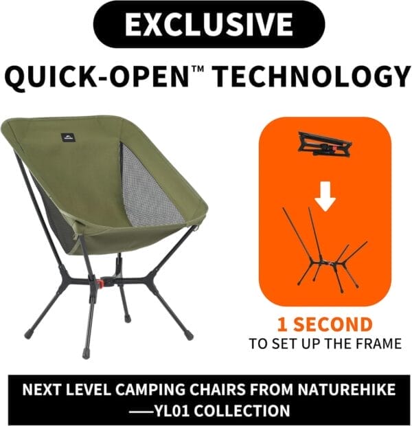 Naturehike Snap Camping Chair, Portable Backpacking Chair with Storage Bag, Lightweight & Compact Folding Camp Chair - Image 3