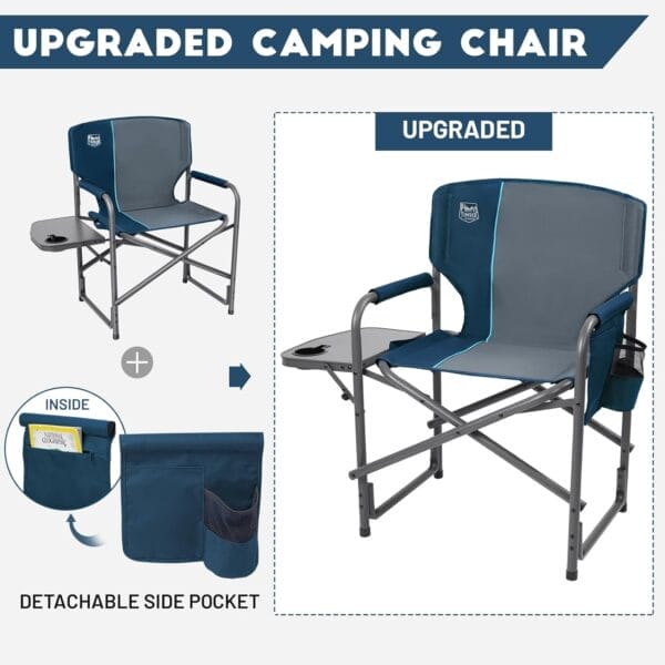 TIMBER RIDGE Aluminum Oversized Camping Chair, Lightweight Portable Directors Chair with Side Table Detachable Side Pocket for Outdoor Camping, Lawn, Picnic, Support 400lbs Blue - Image 8