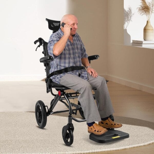 Lightweight Reclining Travel Wheelchair, Folding All Terrain Reclining Transport Wheelchair for Adults and Seniors, 18.11in Reclining Seat with Adjustable Backrest & Headrest, Support 286lbs - Image 2