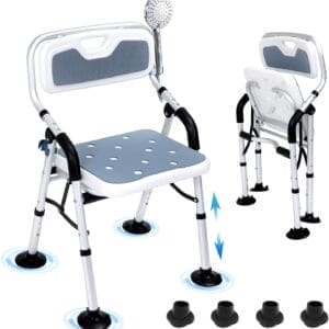 Shower Chair for Inside Shower,Foldable Shower Chair for Elderly and Disabled, Adjustable Height Chairs with Padded Arms and Back for Bathroom,Compact and Comfortable,350 lbs Capacity (Regular)