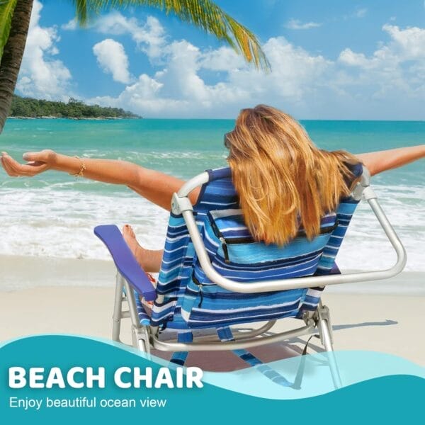 LEMBERI Backpack Beach Chairs for Adults,1/2 Pack Folding Heavy Duty Camping Chair with Large Pockets and Cup Holder,Adjustable high Beach Lounge Chairs with Towel Rack for Outdoor,Travel (1, Blue) - Image 8