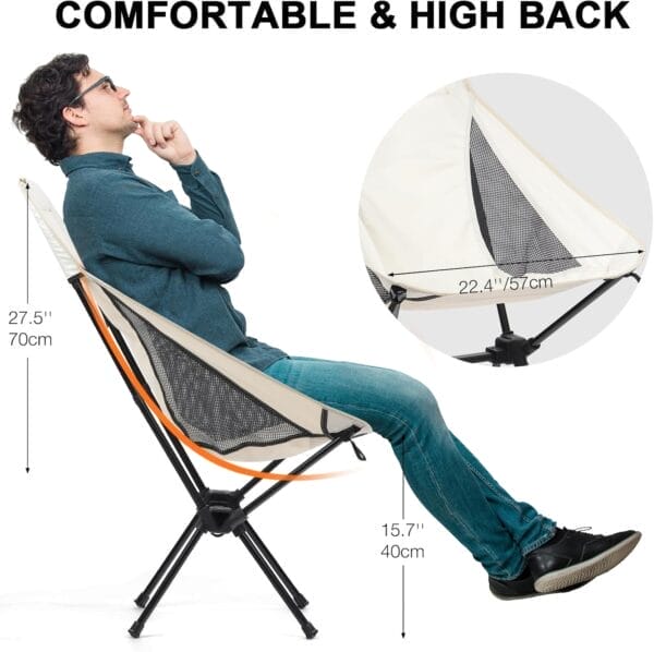 Folding Camping Chairs Men Women, High Back Beach Camping Chairs for Adults, Lightweight Backpacking Travel Chair for Hiking Outside Picnic, White - Image 6