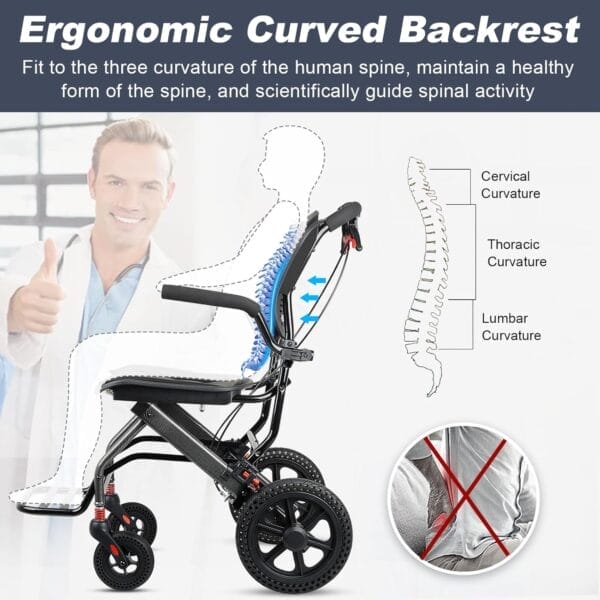 Transport Wheelchairs for Adults, Lightweight Transport Wheelchair, Trolleys for Elderly Aircraft Travel, Folding Compact Travel Wheelchair, 16.5" Wide Seat, User Friendly (Deluxe Ergonomic) - Image 2