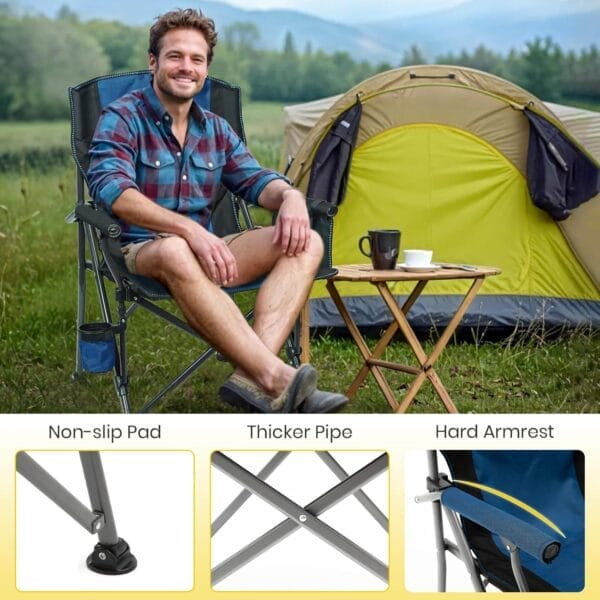 XGEAR Portable Camping Chairs for Adults with Padded Hard Armrest, Sturdy Folding Camping Chair with Cup Holder, Storage Pockets Carry Bag Included, Support to 300 lbs(Blue) - Image 7
