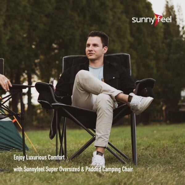 SUNNYFEEL XXL Oversized Camping Chair, 500 LBS Heavy Duty Lawn Chairs, Portable Folding Sports Chairs with Armrest, Cup Holder, Pocket ＆Bag for Outdoor/Travel/Picnic - Image 4