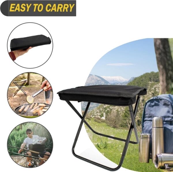 Camping Stool, Portable Folding Stool with Carry Bag, 12in Portable Folding Chair 1.6Lbs Collapsible Camp Stool Outdoor Footstool for Travel Walking Hiking Fishing Picnic Barbecue (Black) - Image 5