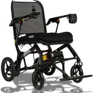 Pride Mobility Jazzy Ultra Light Folding Travel Power Chair - 300 lbs Capacity, 3.69 mph, Lightweight Foldable Electric Wheelchair for Travel Seniors, Adults – 20Ah Extended-Range Battery (Black)