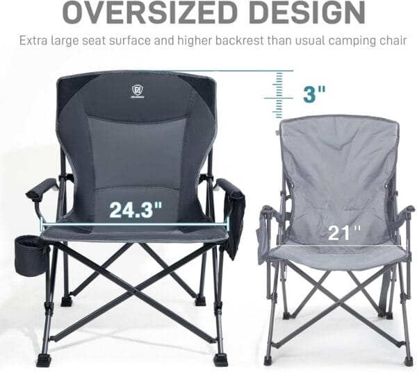 EVER ADVANCED Oversized Folding Camping Chair for Adults, Heavy Duty Lawn Chair with Side Pockets, Portable Collapsible Quad Chair for Outside, Support Up to 500lbs - Image 4