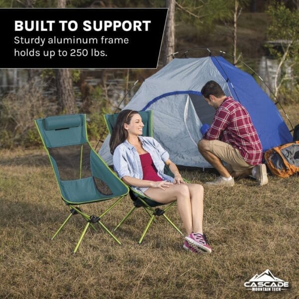Cascade Mountain Tech Outdoor High Back Lightweight Camp Chair with Headrest and Carry Case - Black - Image 6