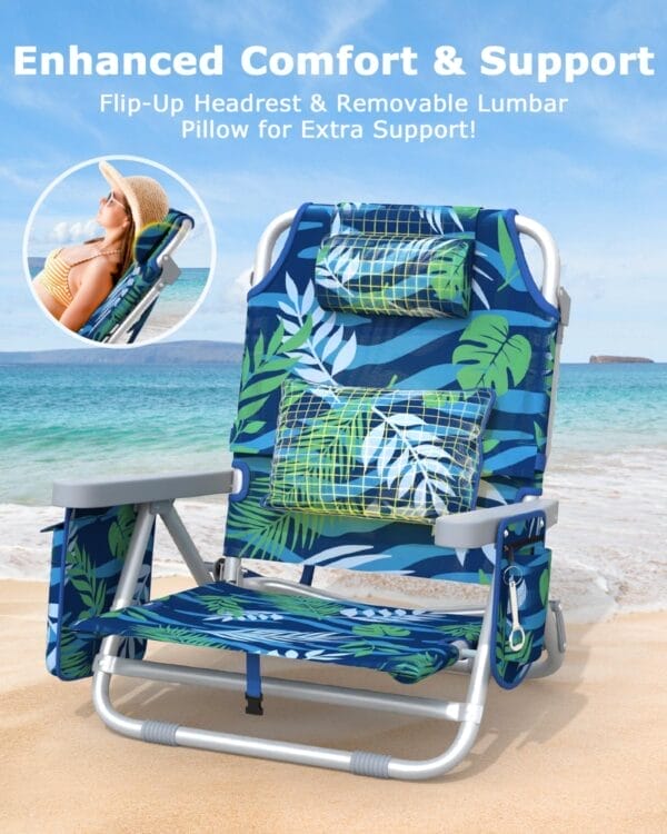 ZENPETIO Beach Chair, Camping Chair for Adults, Beach Backpack Chair for Pool, Beach, Camping, Outdoors - Image 5