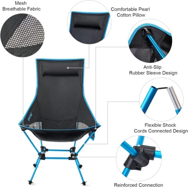 G4Free 2Pack Lightweight Portable High Back Camp Chair, Folding Chair Lawn Chair Heavy Duty 330lbs with Headrest & Pocket for Outdoor Camp Travel Beach Travel Hiking - Image 4