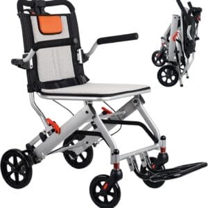 Ultra-Light Transport Wheelchair (only 15lb), Folding Portable Wheelchair with Hand Brake, Trolleys for Elderly Aircraft Travel, Wheelchairs for Adults (with Travel Bag)