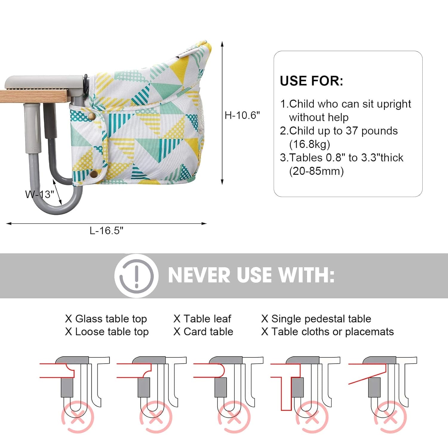 Hook On Chair, VEEYOO Clip On High Chair Folding Fast Table Chair with Storage Bag, Portable Baby Feeding Seat Attach to Table for Home and Travel - Image 7