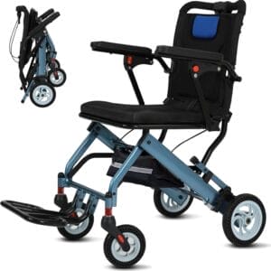 Ultra Lightweight Wheelchairs for Adults 20lbs - Foldable Transport Chair with 8" Honeycomb Tires & Detachable Cushion, 220lbs Capacity - Elderly Wheelchair for Travel, Hospital, Home Use (Blue)