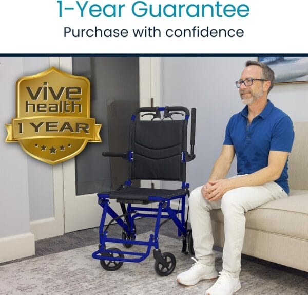Vive Mobility Ultra-Lightweight Transport Wheelchair for Adults - Foldable, Portable Transfer Wheel Chair for Easy Travel - Narrow, Light Weight, Folding, Collapsible - Image 9