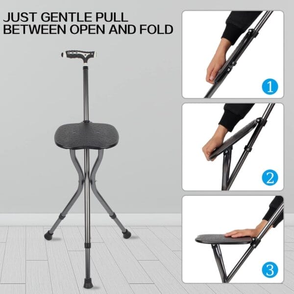 Hold 440 lbs Folding Canes with Seat Walking Stick Height Adjustment Cane Seat Capacity Frosted Handle with Magnetic Therapy Stone Massage Crutches Stool - Image 7