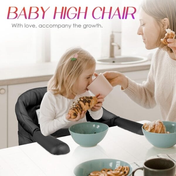 Hook on High Chair,Portable Foldable High Chair for Babies 6-36 Months, Includes Storage Bag (Black) - Image 2