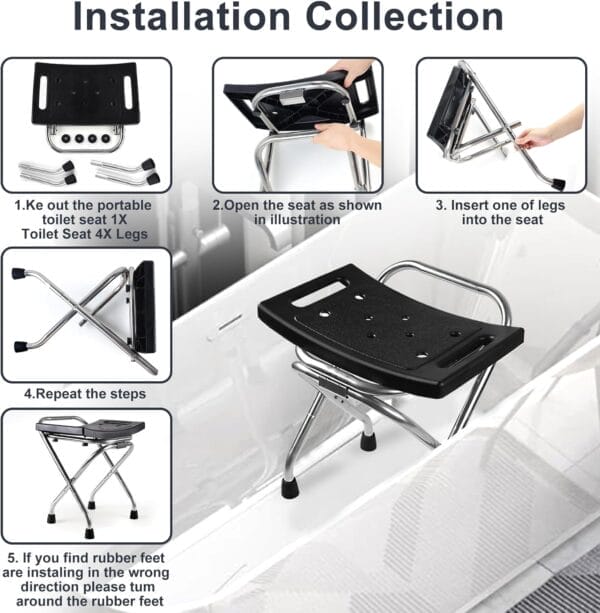 Shower Chair Seat, Stainless Shower Chair for Folding, Safety Anti-Slip Shower Bath Chairs for Seniors/Disabled by - Image 5