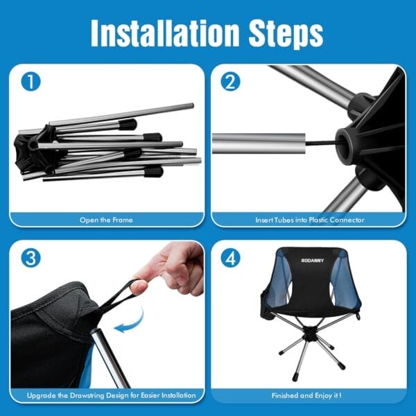 360 Swivel Folding Camping Chairs - Lightweight & Portable, Ideal for Travel, Camping, Hiking, Fishing, Beach & Lawn (Blue) - Image 9