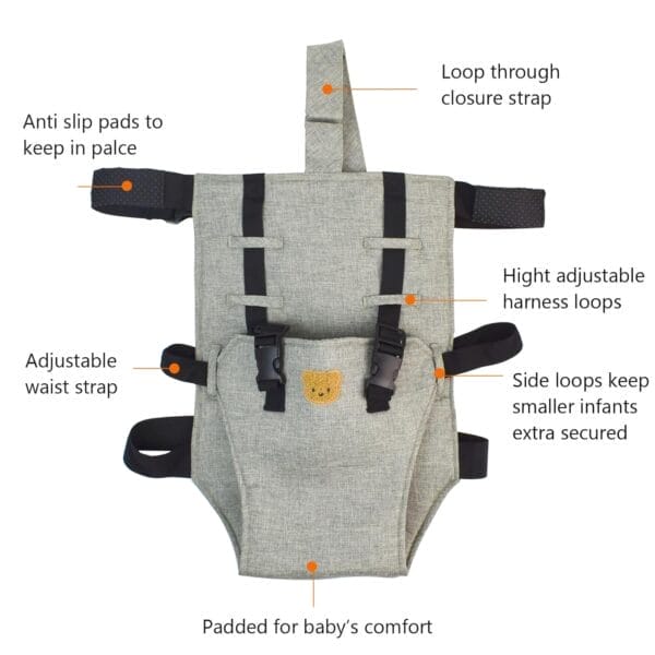 Baby Portable High Chair Harness Seat for Travel, Travel High Chairs for Babies Compact Foldable Safety Baby Travel Essential Harness Seat with Adjustable Shoulder Strap for Toddlers 0.6-3 Years Old - Image 5