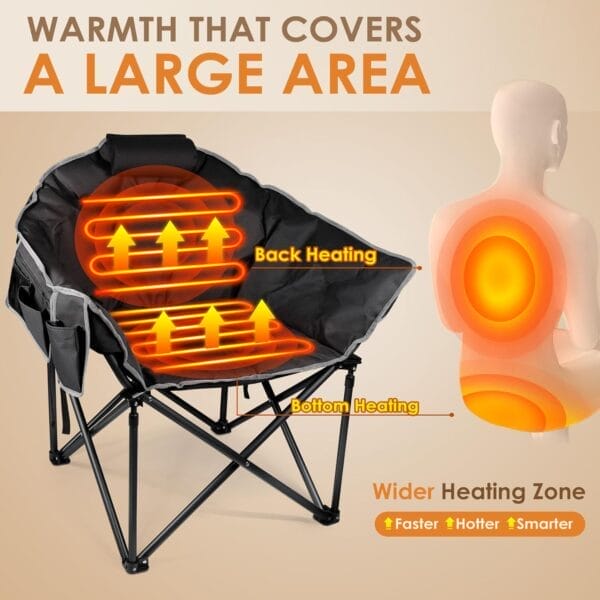 Suteck Oversized Heated Camping Chair, Heated Chairs Outdoor Sports W/3 Heat Levels for Back & Seat, Portable Folding Heated Lawn Chairs for Patio Outdoor Travel, (Battery NOT Included) - Image 3
