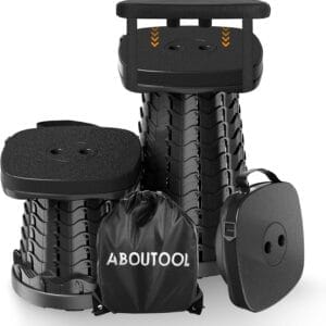 Folding Camping Stool - Square Collapsible Portable Seat with Elastic Cushion & Adjustable Nylon Bag, Sturdy Lightweight Telescoping Design, Max Load 485lb
